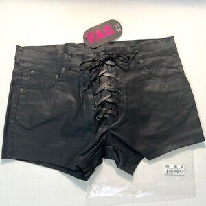 Andrew Christian Size "32" Faux Leather Look Lace-up Shorts - Black